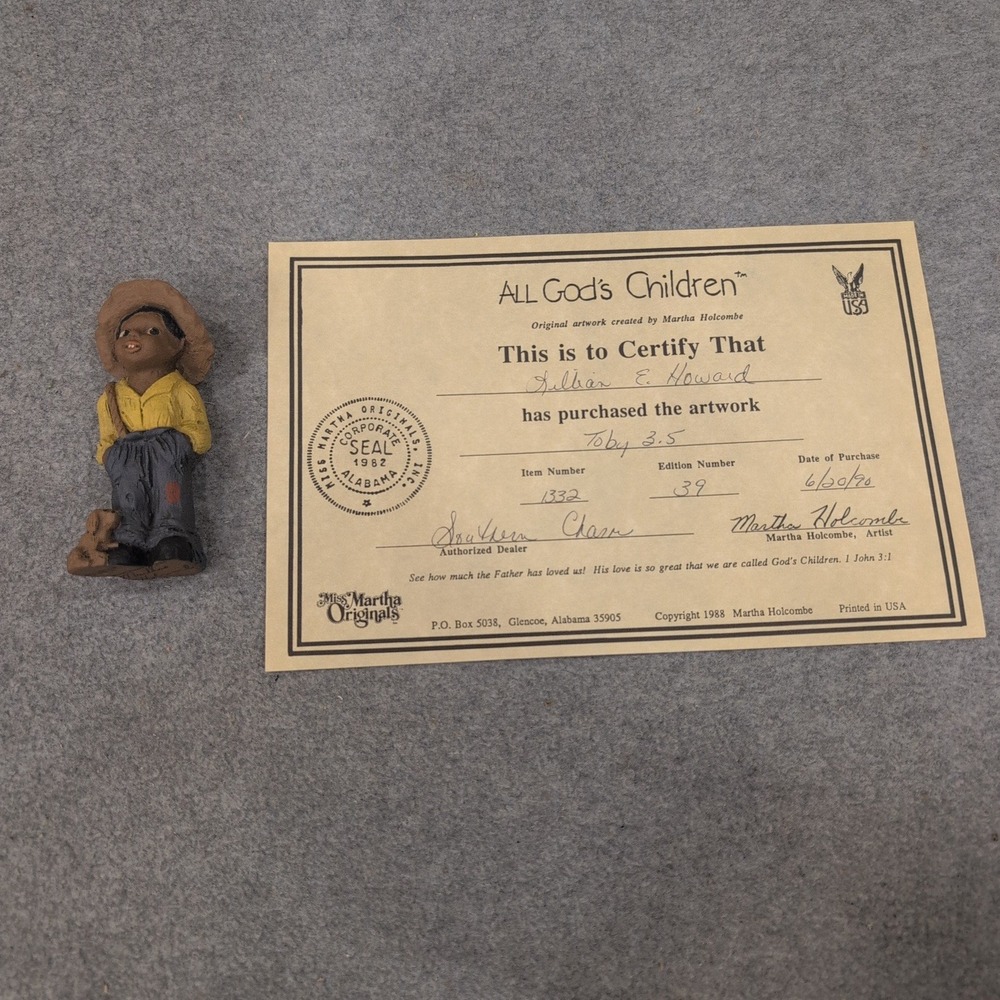 All God's Children Martha Holcombe Toby Figurine with Dog and COA #39 - Picture 6 of 7